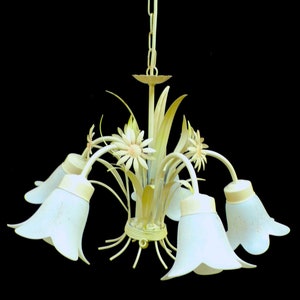 Metal Chandelier Florentine Style 5 lights Metal w/ Glass bell shades Antique Style