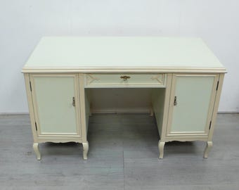 Schreibtisch Chippendale Stil Vollholz 1930er Pastellgrün + Cremeweiß