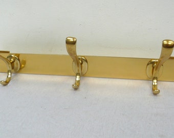 50s 60s COAT RACK, Brass Gold w/ 3 Hooks, elegant Auböck Style Mid Century Germany