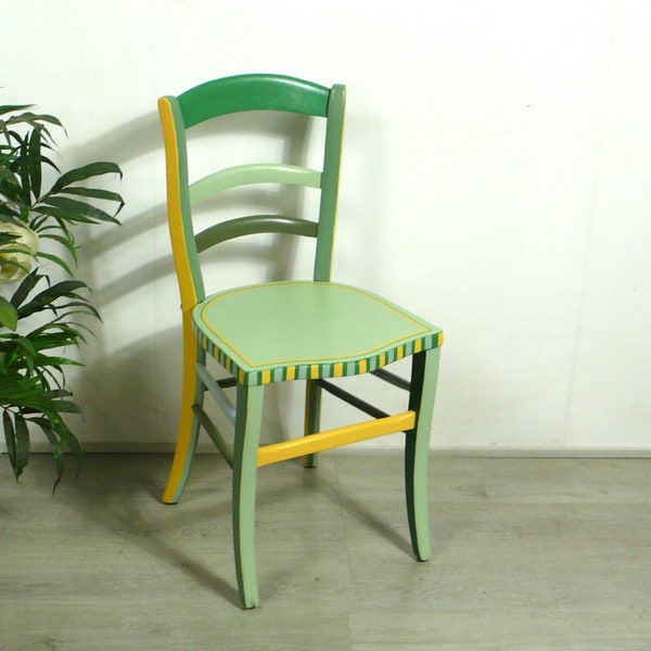 Antique chair dining chair deco chair wood 1900s, hand-painted in Green Colors, German primitive antiques