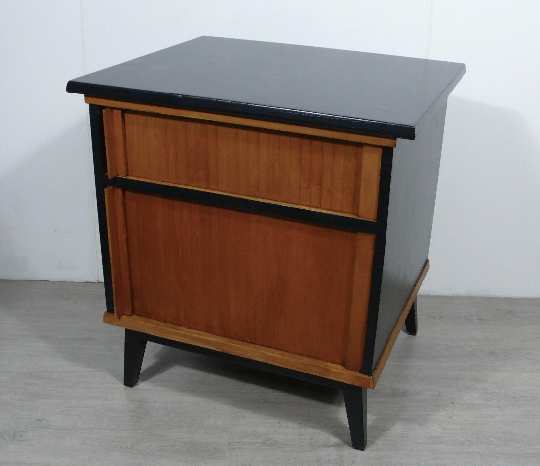 50s Office Sliding Door Cabinet Sideboard Beechwood And Black Etsy