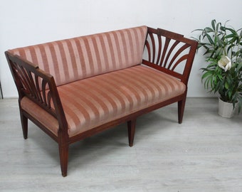 Thonet Sofa 2er-Sitzbank Rosé-streifig gepolstert, um 1900 Gründerzeit / Jugendstil