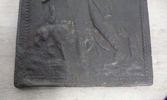 1930s Cast Iron Fireplace Back W Hunter With Dog Scen Etsy