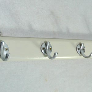 60s Coat Rack Wood White, 4 Aluminum Hooks, Vintage Mid Century Modern Germany