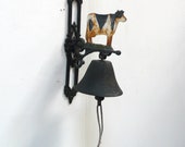 Old Bell with a cow, Door Bell, Farmhouse Meal calling bell, German antiques