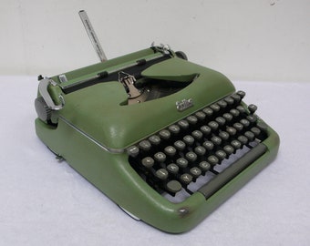 Erika 10 Portable Typewriter 1953 manual with Case, Green, by BME Germany DDR, Serial No 1767233