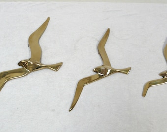 Mid Century Brass Flying Swallow Wall Sculptures, Set of 3