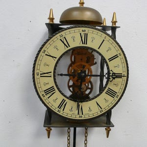 Hermle Skeletten Wall Clock with Pendulum and Weight, Antique Style Germany Black Forest