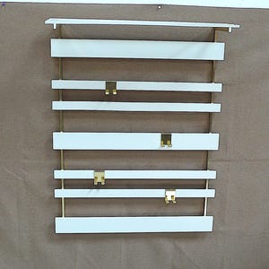 60s 70s Halltree, White Wood, Gold Metal Frame, 4 Hooks, Mid Century Modern