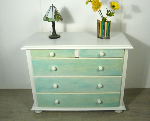 Vintage Drawer Chest W 5 Drawers Cottage Style White Shabby Etsy