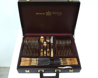 Vintage Solingen 18/10 Stainless Steel Cutlery With Gold Decor