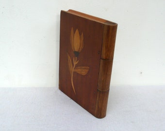 50s Wooden Book with secret compartment, Tall wooden book, vintage