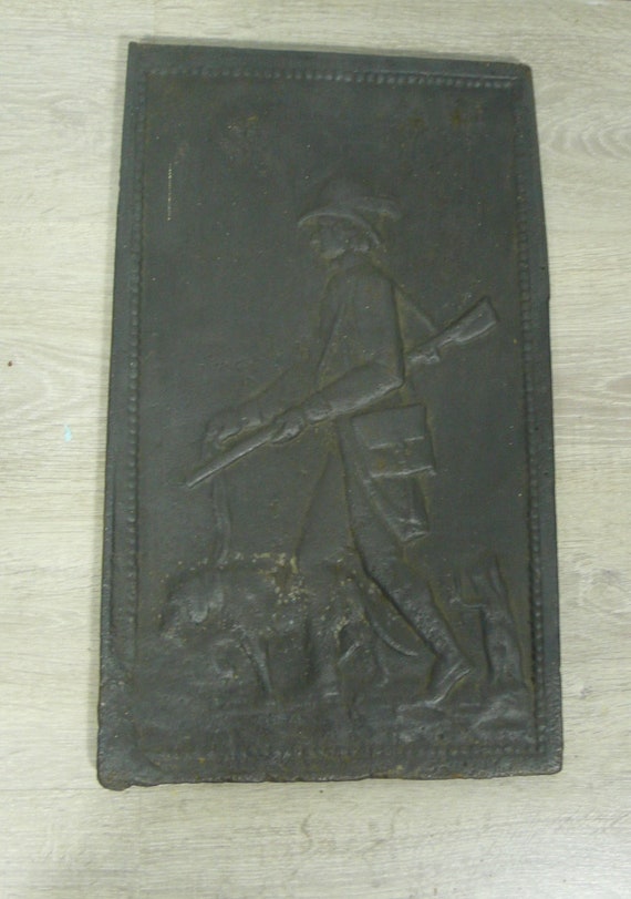 1930s Cast Iron Fireplace Back W Hunter With Dog Scen Etsy