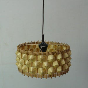 60s Rattan Tiki Pendant Lamp, round, Mid Century Era