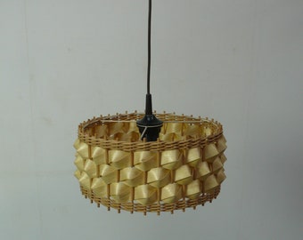 60s Rattan Tiki Pendant Lamp, round, Mid Century Era