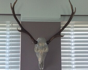 Red deer skull hand decorated using grade Opal crystals