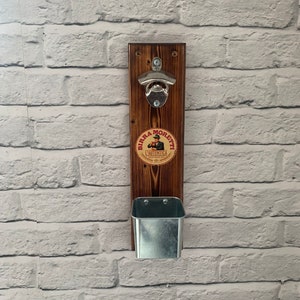 Handmade Reclaimed Wood Wall Mounted Bottle Opener Cap Catcher - Ideal Fathers Day / Birthday Gift - Man Cave / Garden Bar / Home Barware