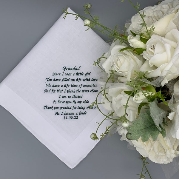 Any Larger Quote - Personalised Embroidered Cotton Handkerchief - 100% Cotton / Keepsake  Traditional - Wedding - Father of the Bride Groom