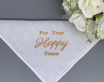 Personalised Embroidered Irish Linen & Lace (Optional) For Your Happy Tears Bride Handkerchief - Special Gift / Keepsake - Something Blue