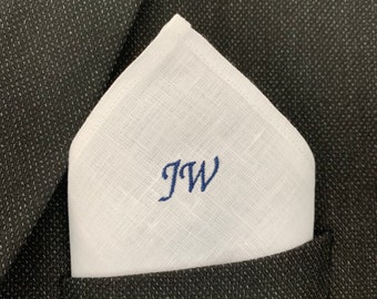 Handmade White Irish Linen Pocket Square Handkerchief Small - Personalised Embroidered Optional