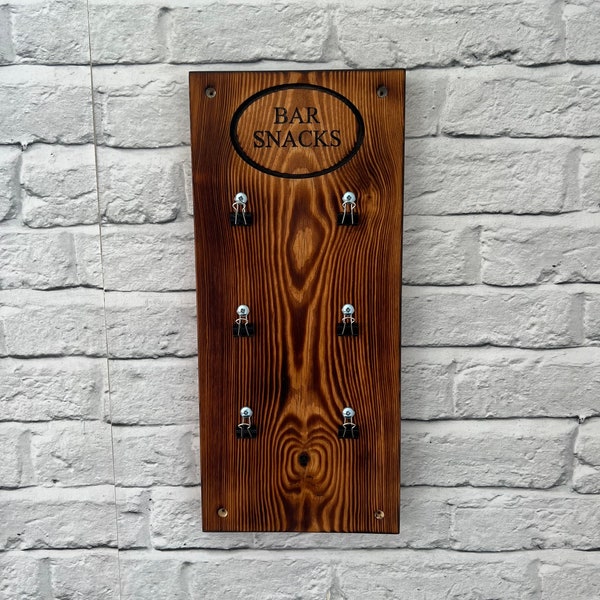 Reclaimed Wood Handmade personalised engraved wall mounted bar snack holder