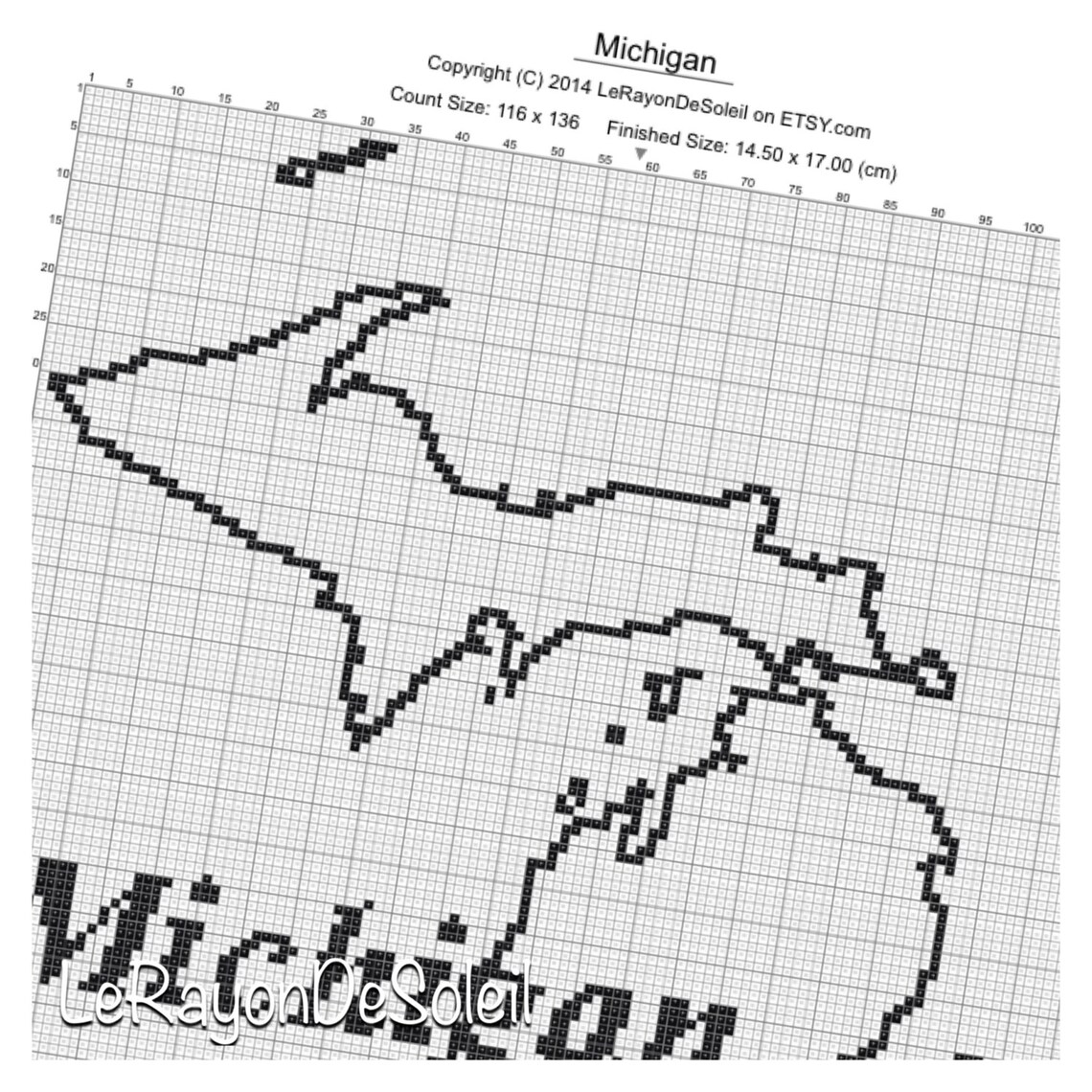 Cross stitch pattern Michigan state map silhouette with text Etsy
