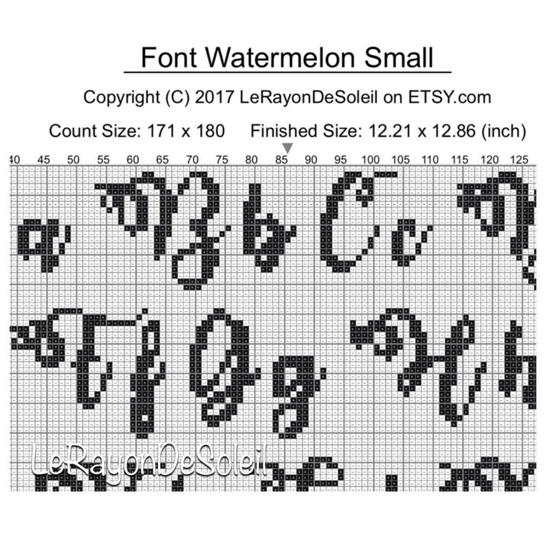 Watermelon PDF Instant download Cross stitch font set of 3 alphabets sizes