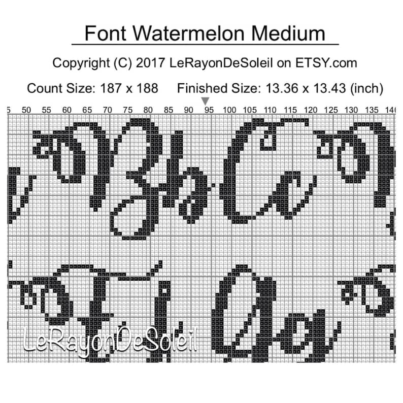 Watermelon PDF Instant download Cross stitch font set of 3 alphabets sizes
