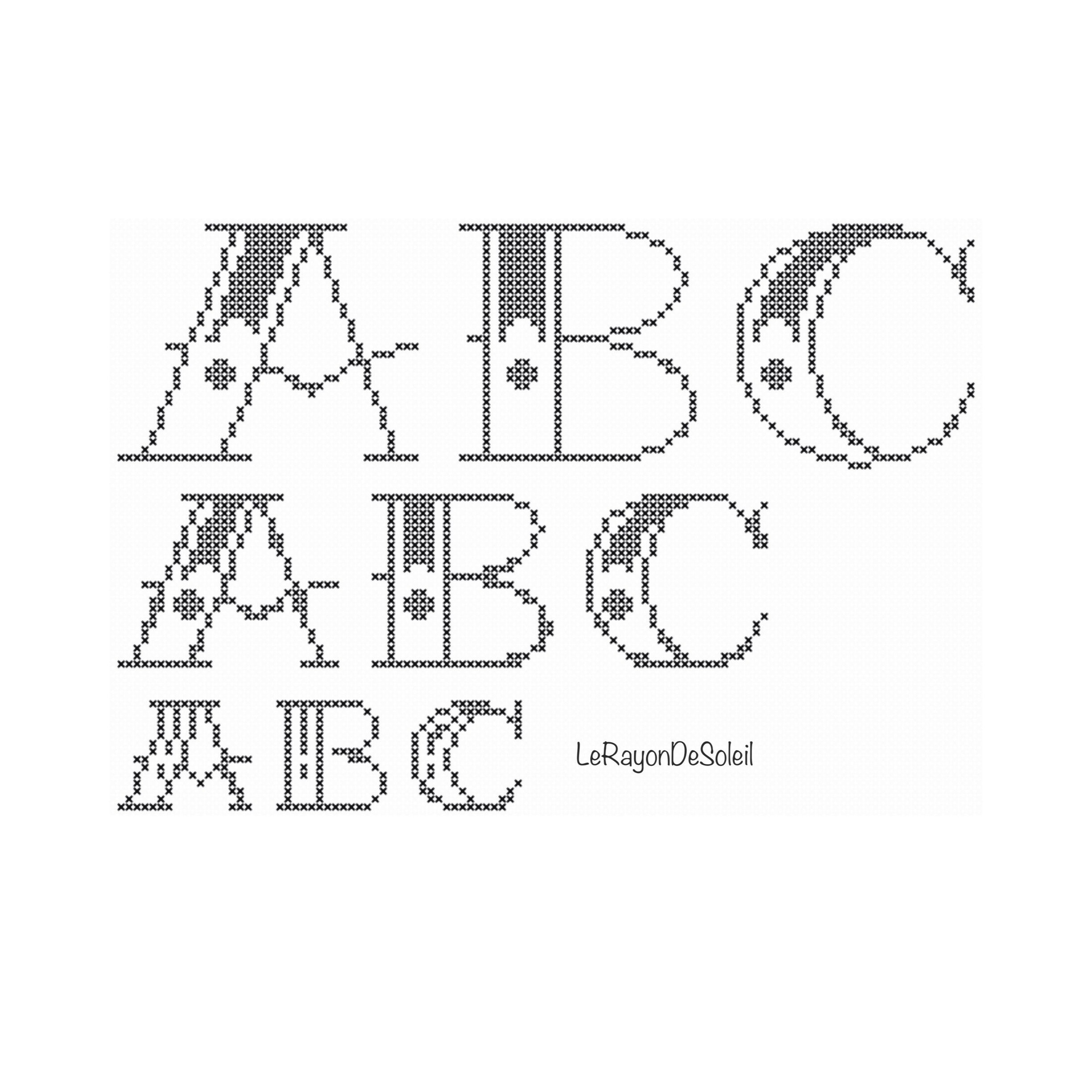 Cross stitch alphabet pattern Old School Tattoo Style set of 3 | Etsy