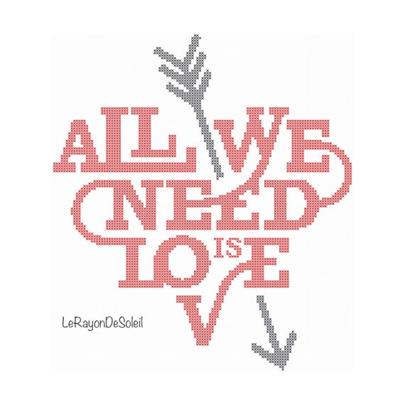 Modern Cross Stitch Pattern Heart Shape Text All You Need Is Etsy