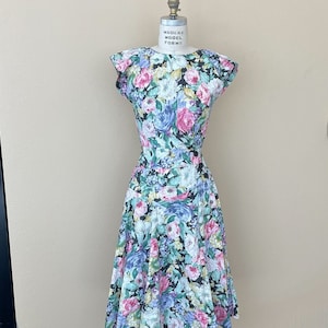 Vintage 80s Rare Original Jessica McClintock Floral Multi-Color Dress Size 3