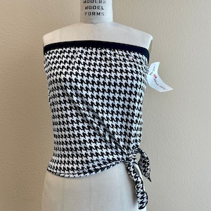 Vintage 90s Rose Marie Reid Wireless Strapless Black White Tankini Loose Fit Houndstooth Pattern Black White