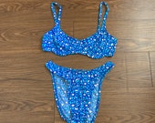 Vintage 90s Hot Water Deadstock Blue Daisy 39 s Daisies Floral Underwire Top Bikini Set High Cut High Leg Size 10 Y2K NOS