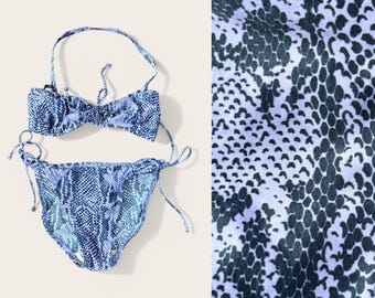 Vintage 90s Deadstock Liz Claiborne Purple Black Reptile Print Wireless d Convertible Halter Bandeau String Tie High Waisted Bottom SMALL