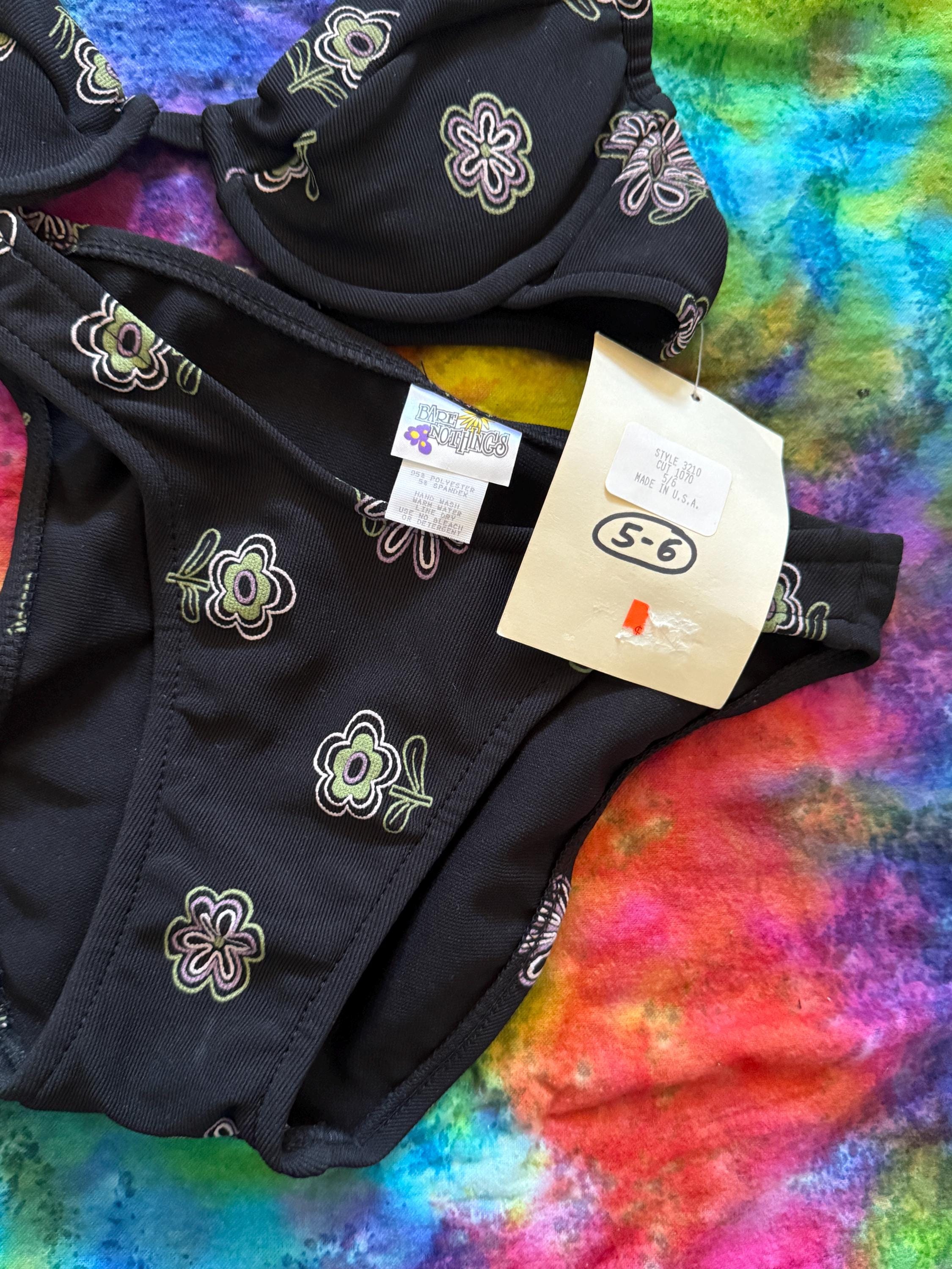 Vintage 90s Y2K Bare Nothing Deadstock Daisy Madness Black Foral