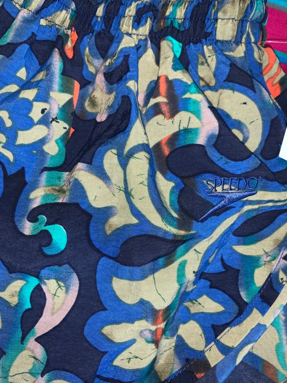Vintage 90s Speedo Runner Blue Green Orange Floral Baroque