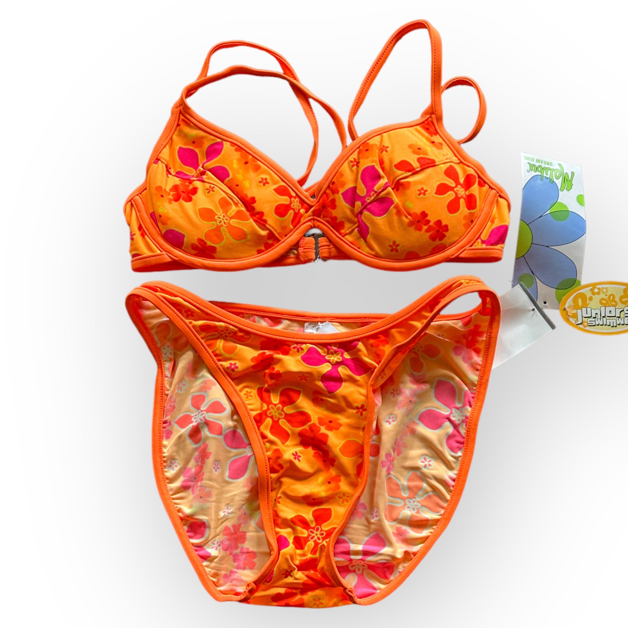 Orange Floral 70's Vibe Swimsuit Recycled Eco Friendly Bathing