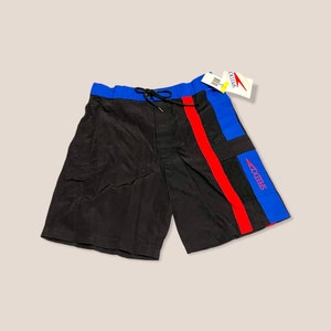 Vintage 90S SPEEDO Deadstock Retro Color Block Black Blue Red Swimming Trunks Men’s Surf Swim Trunks Size 32