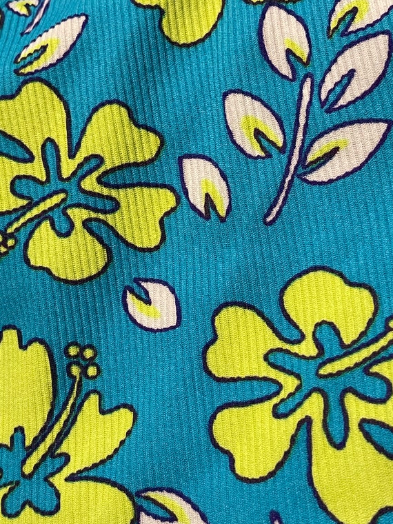 Girls Vintage 90s Does 70's Retro Hibiscus Flower Neon Lime Green