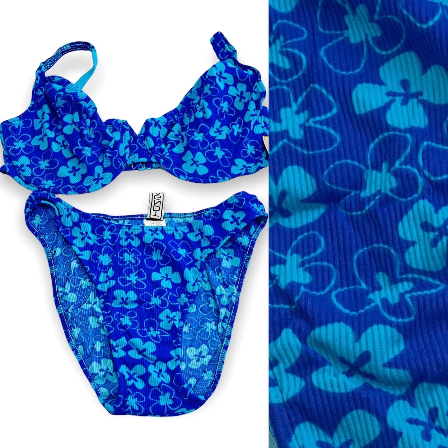 Vintage 90s Deadstock TONGA Cobalt Baby Blue Retro Floral