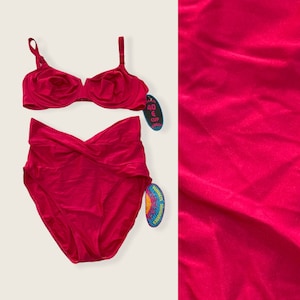 Vintage 90s Sunsets Deadstock  Underwire Magenta Pink High Waist Deep V Cut Tummy Tucker Bikini Set XXL for 40E Cup