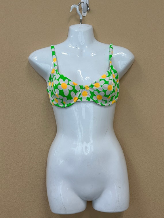 Rare Vintage 90s Does 70s Flower Power Hot Water Bright Neon Lime Green  Daisies Underwire Bikini Top ONLY -  Ireland