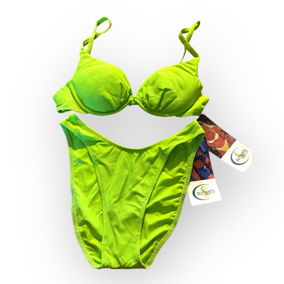 Vintage 90s Y2K Deadstock Sunsets Separates Texture Bright Lime