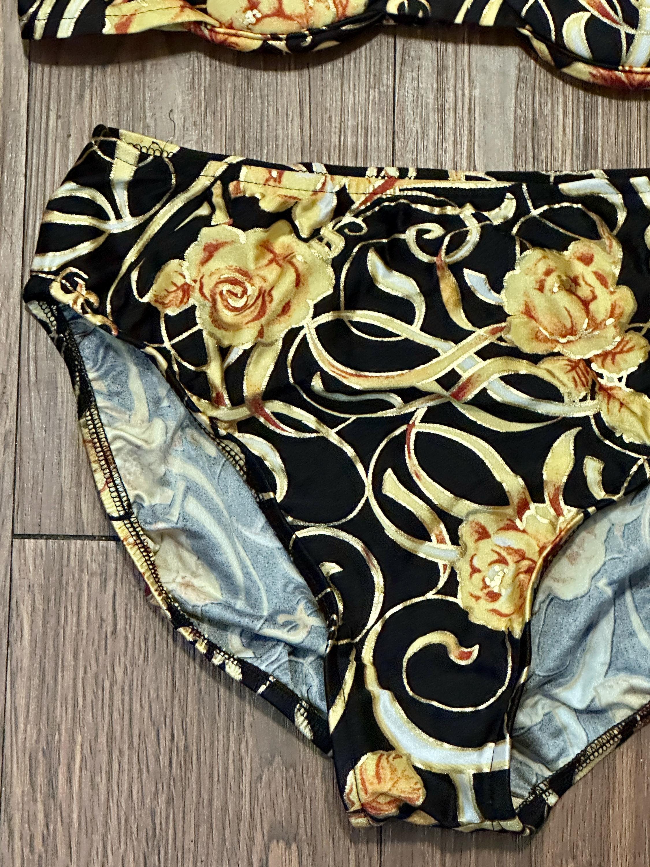 Vintage 90s BOLERO Metallic Gold & Black Roses Baroque Versace