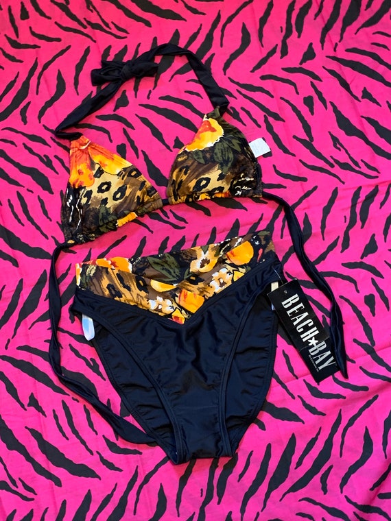 Vintage 90s Beach Bay Deadstock Black Tropical & A