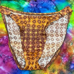 Vintage Sirena 90s does 70s Deadstock Bronze Brown with Iridescent Gold Mod Shapes Bikini High Cut Set Size 14 Extra LARGE image 3