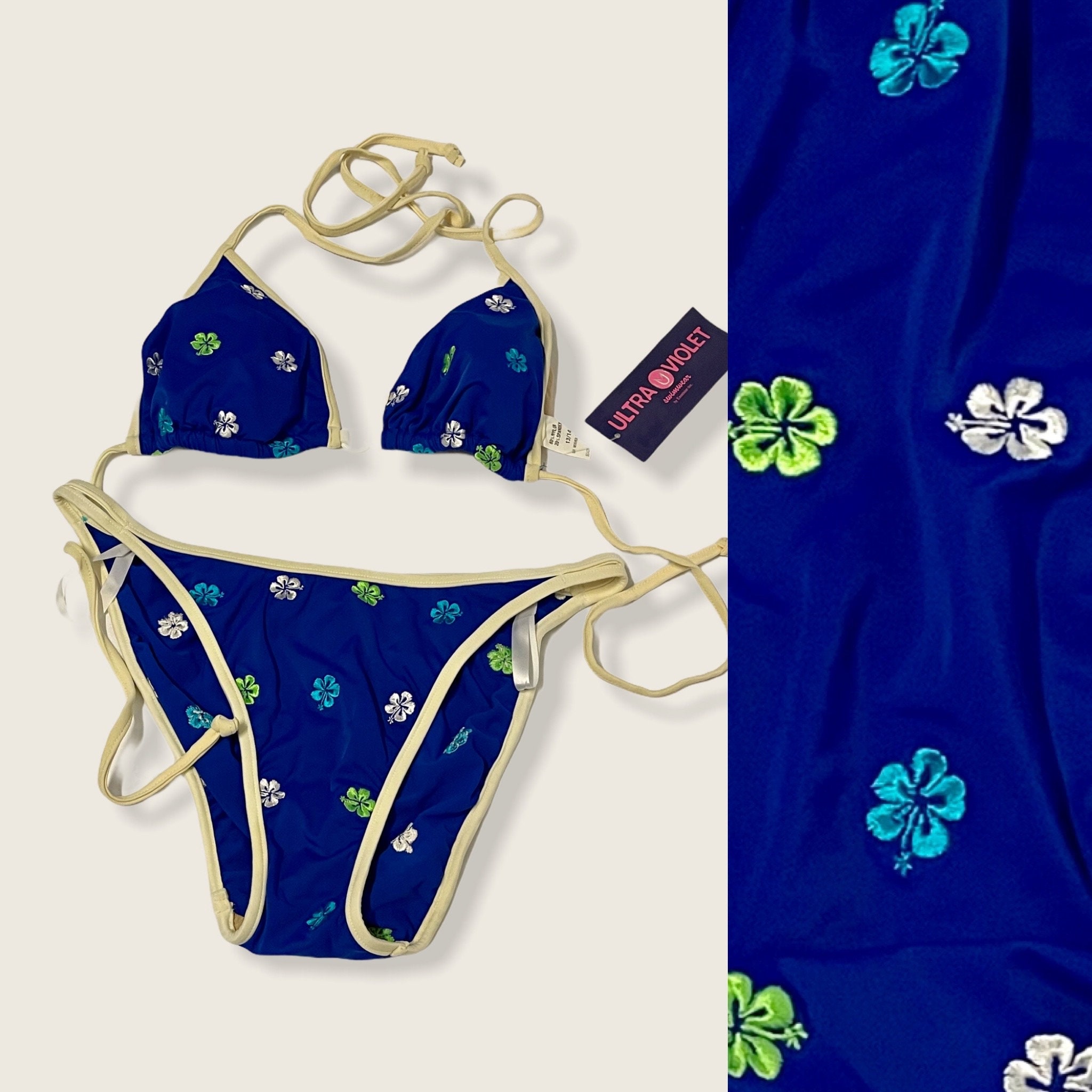 THE RETRO PADDED TRIANGLE BIKINI in FRENCH BLUE TERRY CLOTH