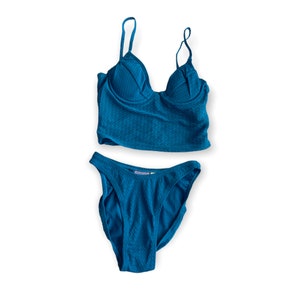 Vintage 90s Bare Assets Deadstock Teal Blue Mesh Sheer Sexy Underwire Tankini Set Hi Waist Cut High Leg Extra Small  Y2K Fashion