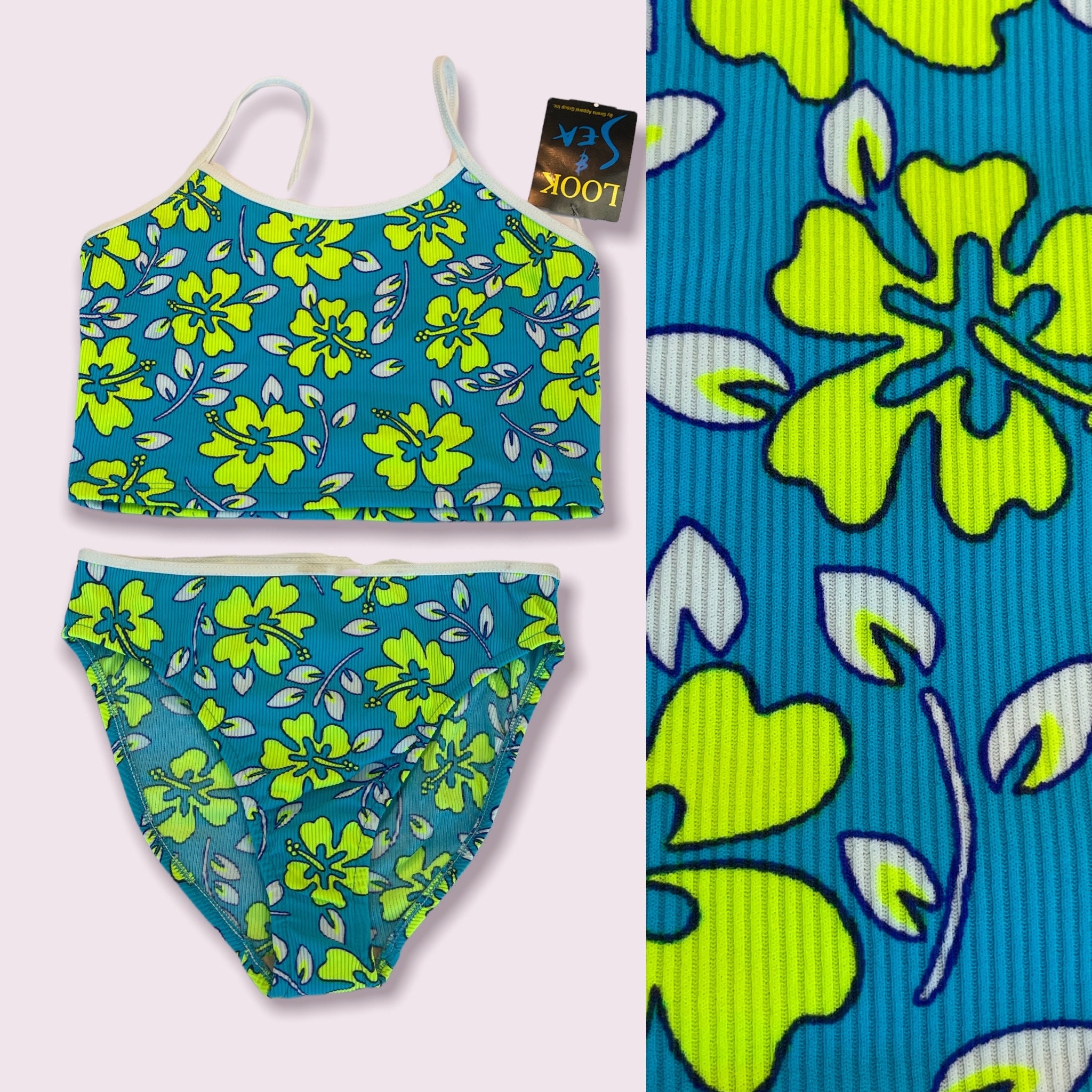 Blue Retro Floral Drawstring One-Piece Swimsuit & Reviews