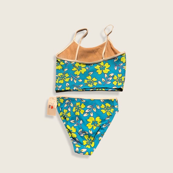 Girls Vintage 90s Does 70's Retro Hibiscus Flower Neon Lime Green